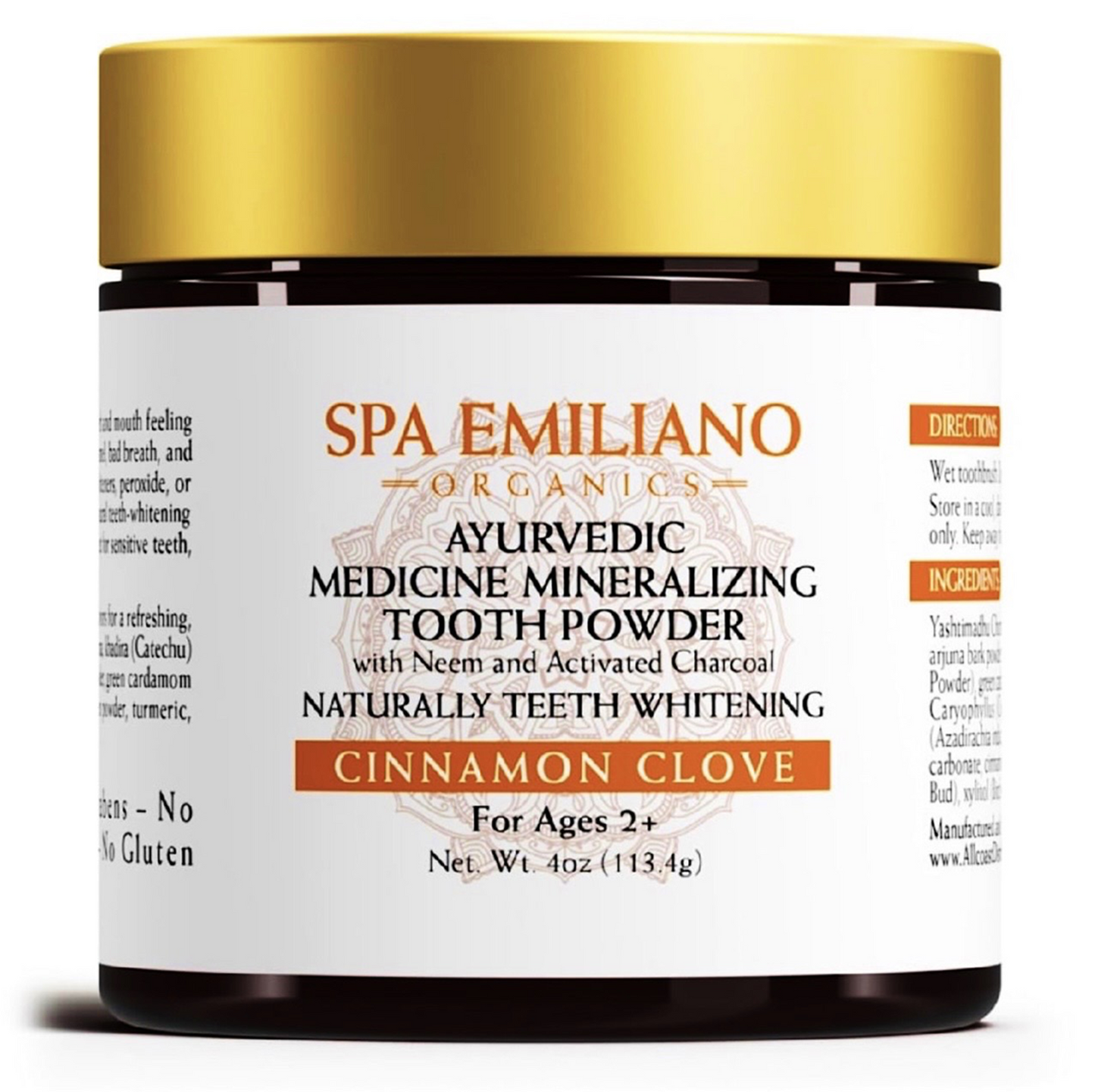 Ayurvedic Medicine Mineralizing Tooth Powder Cinnamon Clove, with Neem and Activated Charcoal 4oz(118gm)