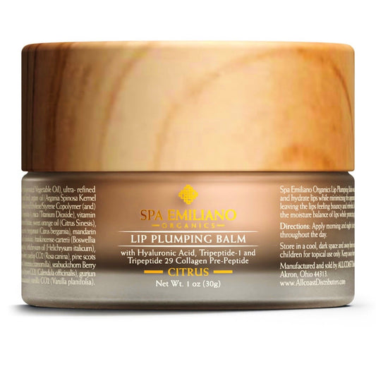 Lip Plumping Balm with Hyaluronic Acid, Tripeptide-1 and 29, and Collagen Pre-Peptides Citrus Fragrance. 1oz