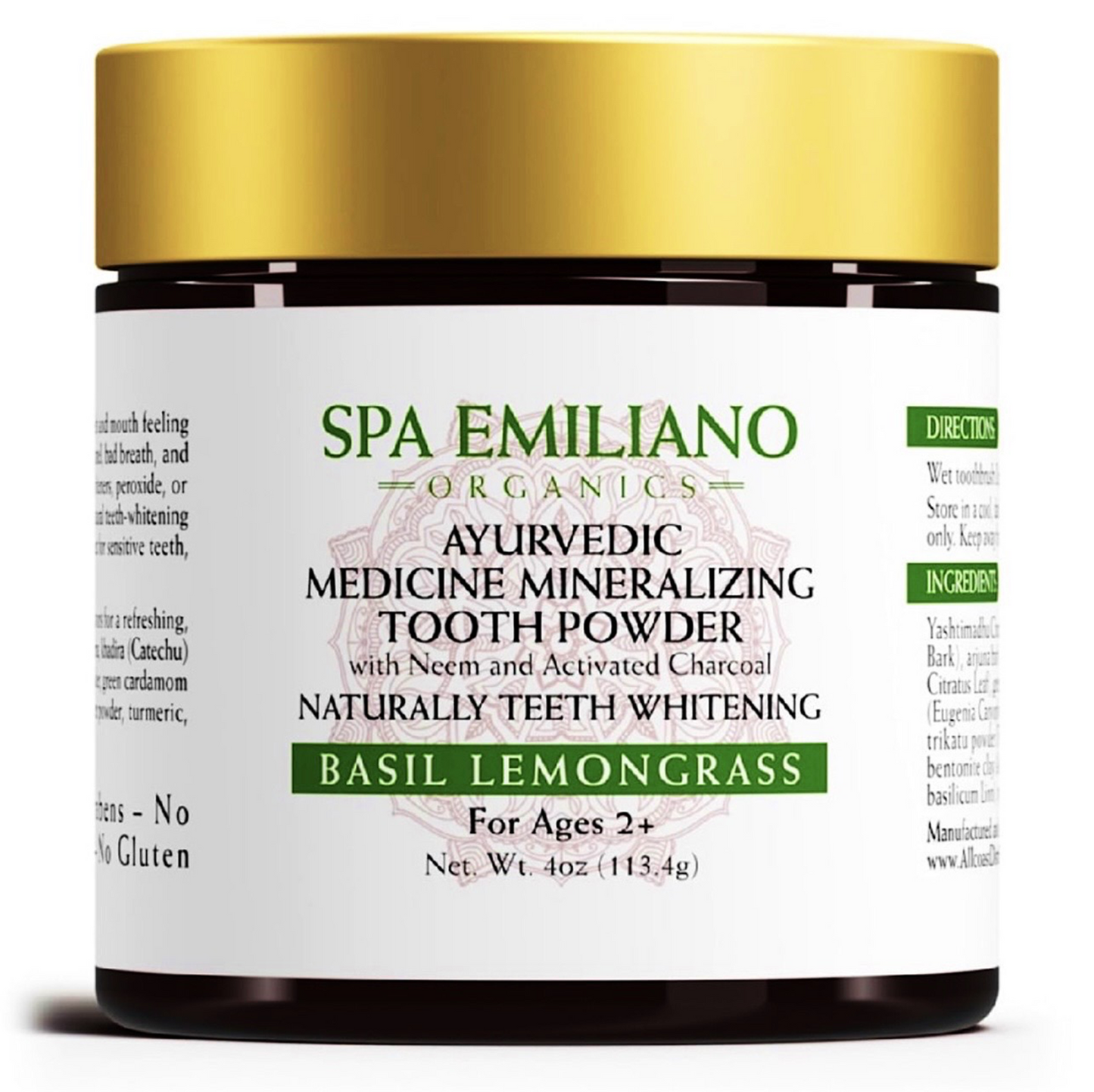 Ayurvedic Medicine Mineralizing Tooth Powder Basil Lemongrass with Neem and Activated Charcoal 4oz(118gm)