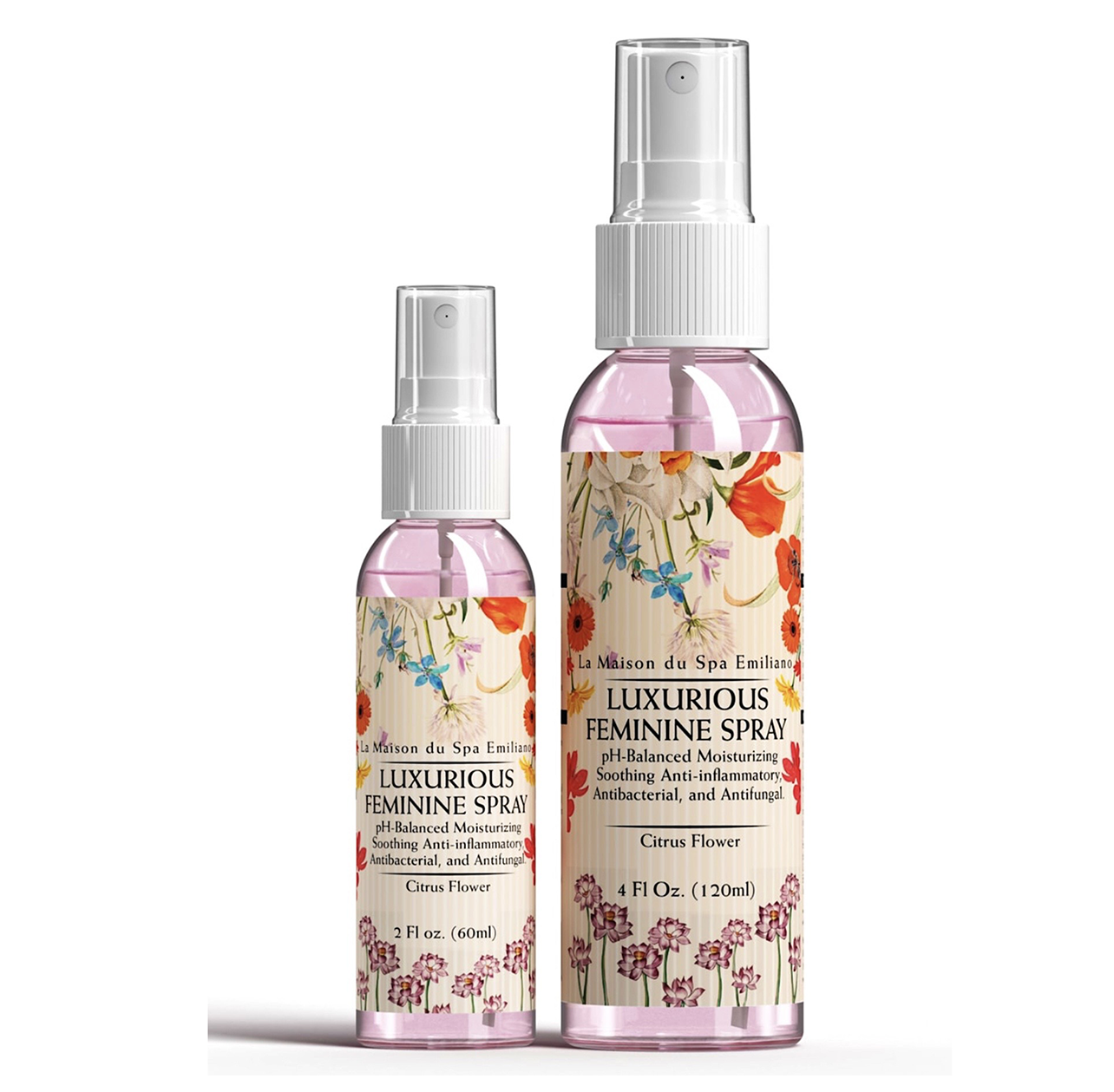 Luxurious Yoni/Feminine Spray. pH-Balanced Moisturizing+Soothing+Antibacterial+Anti-fungal. Citrus Flower Scented. Two Sizes.