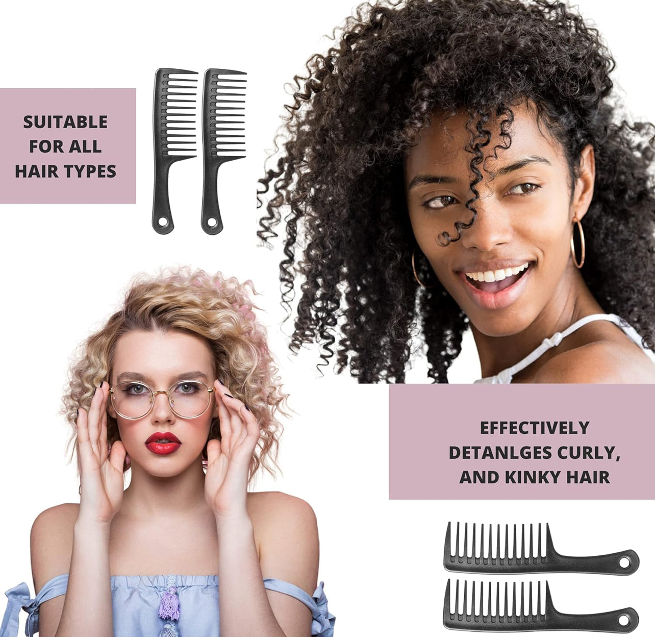 Two-pack Wide-tooth Detangling Combs for Curly, and Wet Hair.