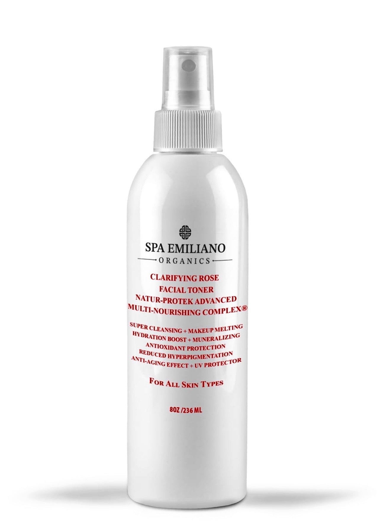 Clarifying Rose Facial Toner w/ Hydrating Glycerin & Sodium PCA + pH Balancing Organic Plant Hydrosols + Nourishing MSM + Sea Minerals + Manuka Honey MGO 829 plus + Skin Balancing Lactic and Phytic Acid + Clarifying Aspen Bark + Zinc PCA

8oz /236 ml