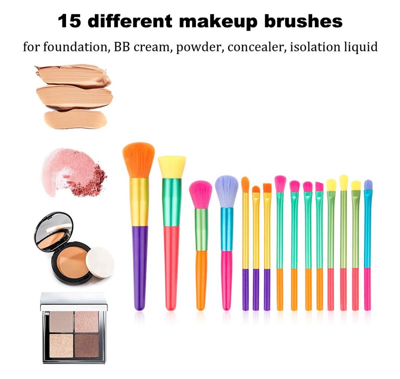 Docolor 15-Piece Rainbow Vegan Makeup Brush Set.