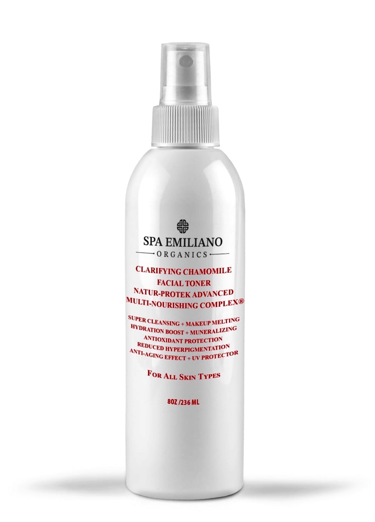 Clarifying Chamomile Facial Toner w/ Hydrating Glycerin & Sodium PCA + pH Balancing Organic Plant Hydrosols + Nourishing MSM + Sea Minerals + Manuka Honey MGO 829 plus + Skin Balancing Lactic and Phytic Acid + Clarifying Aspen Bark + Zinc PCA

8oz /236 ml