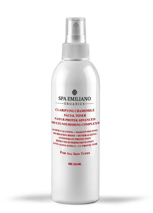 Clarifying Chamomile Facial Toner w/ Hydrating Glycerin & Sodium PCA + pH Balancing Organic Plant Hydrosols + Nourishing MSM + Sea Minerals + Manuka Honey MGO 829 plus + Skin Balancing Lactic and Phytic Acid + Clarifying Aspen Bark + Zinc PCA

8oz /236 ml