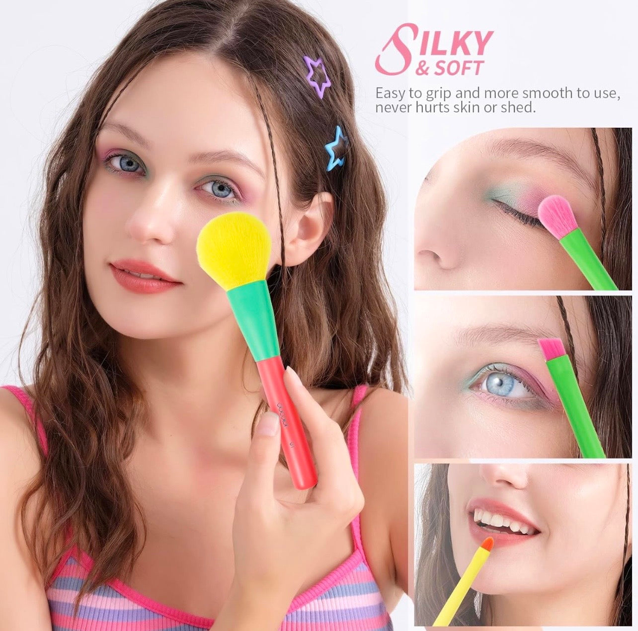 Docolor 15-Piece Rainbow Vegan Makeup Brush Set.