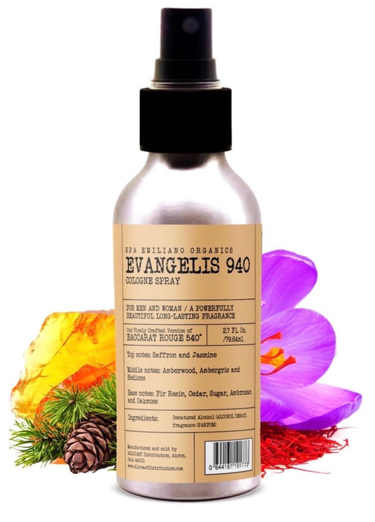 Cologne spray bottle with decorative elements on a white background