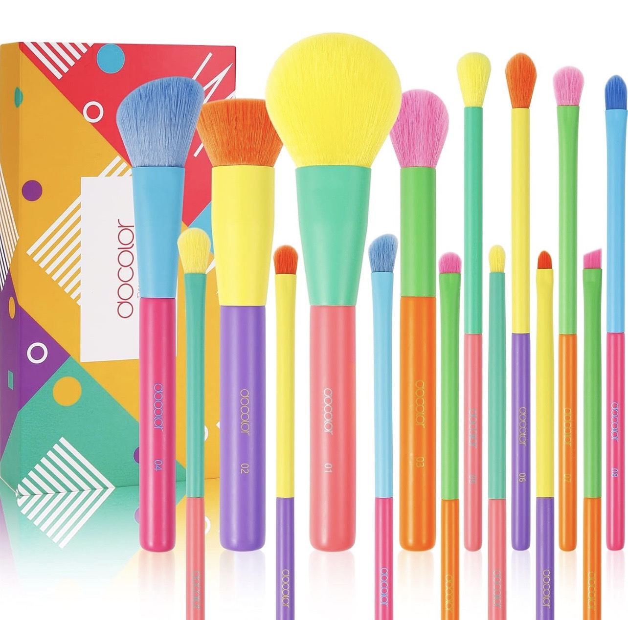 Docolor 15-Piece Rainbow Vegan Makeup Brush Set.