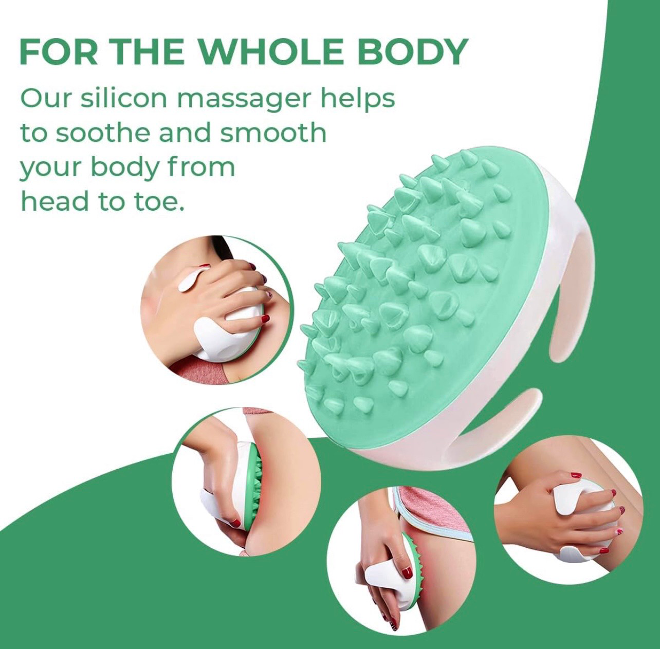 Silicone Anti-cellulite Massage Brush. Green in Color