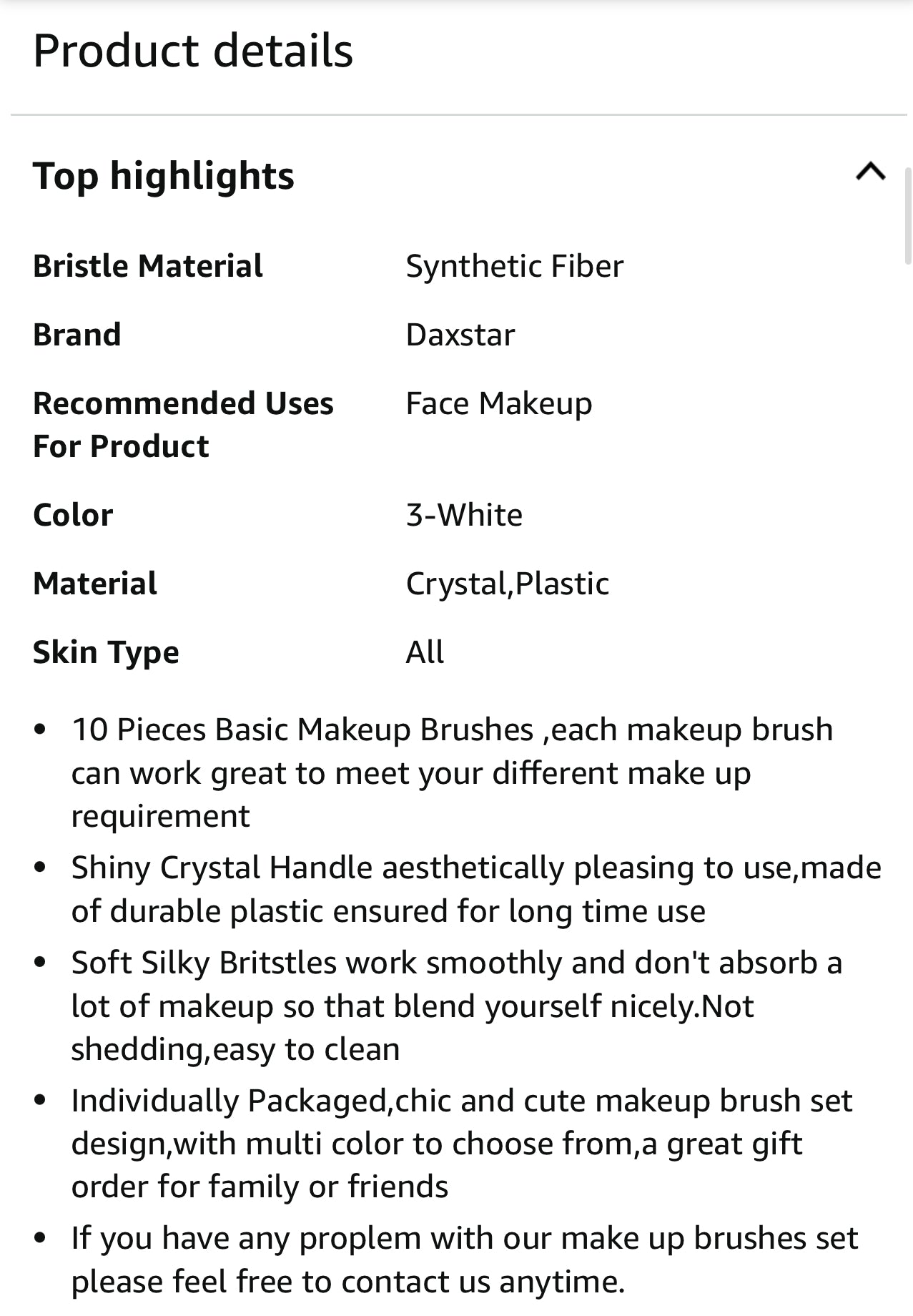 10-piece vegan makeup brush set with iridescent, crystal-style handles, contained in a clear, holographic carrying case.