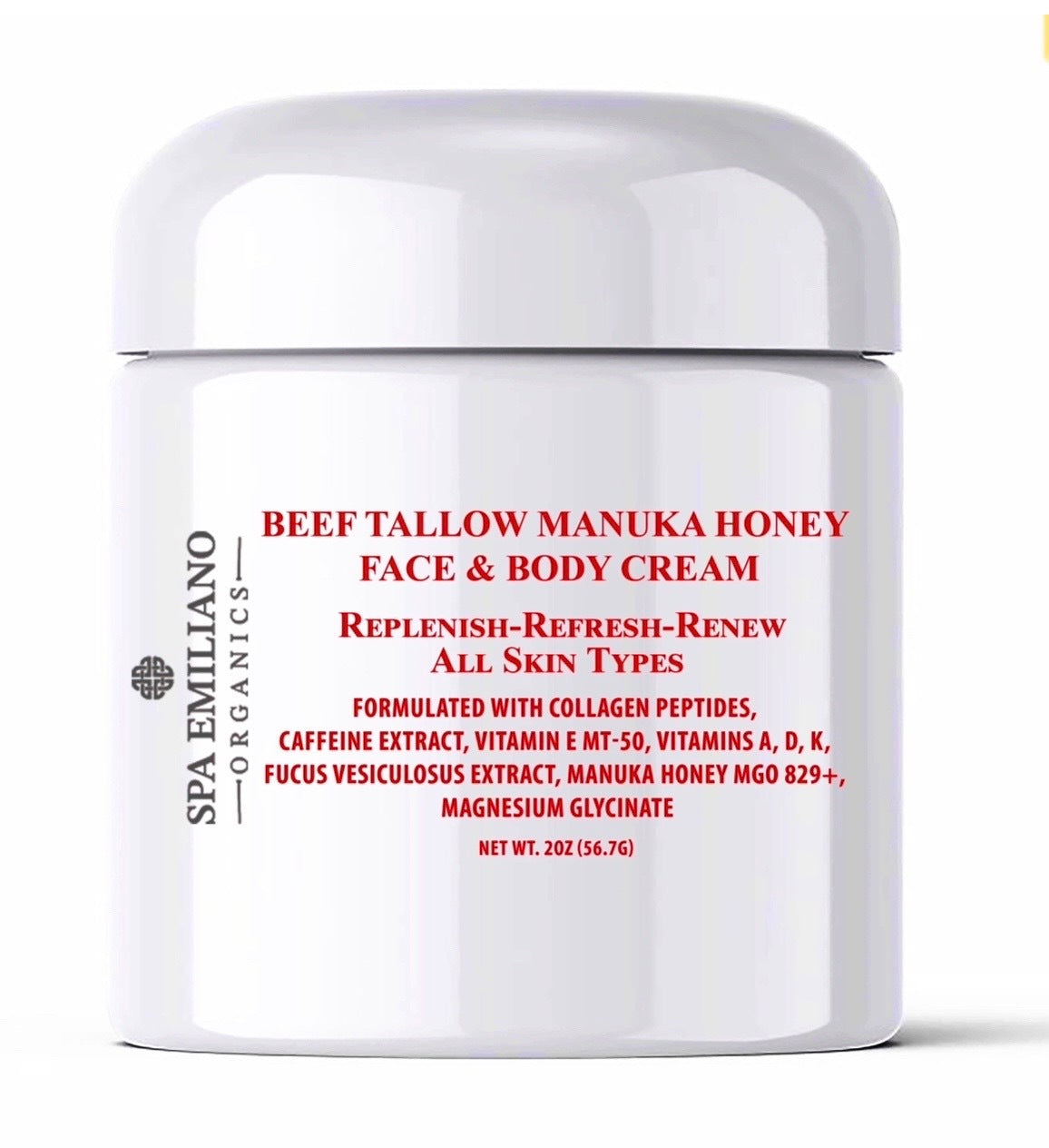Spa Emiliano Organics
Beef Tallow Manuka Honey Face & Body Cream
Tightening-Sculpting-Hydrating-Healing-Lifting
All Skin Types