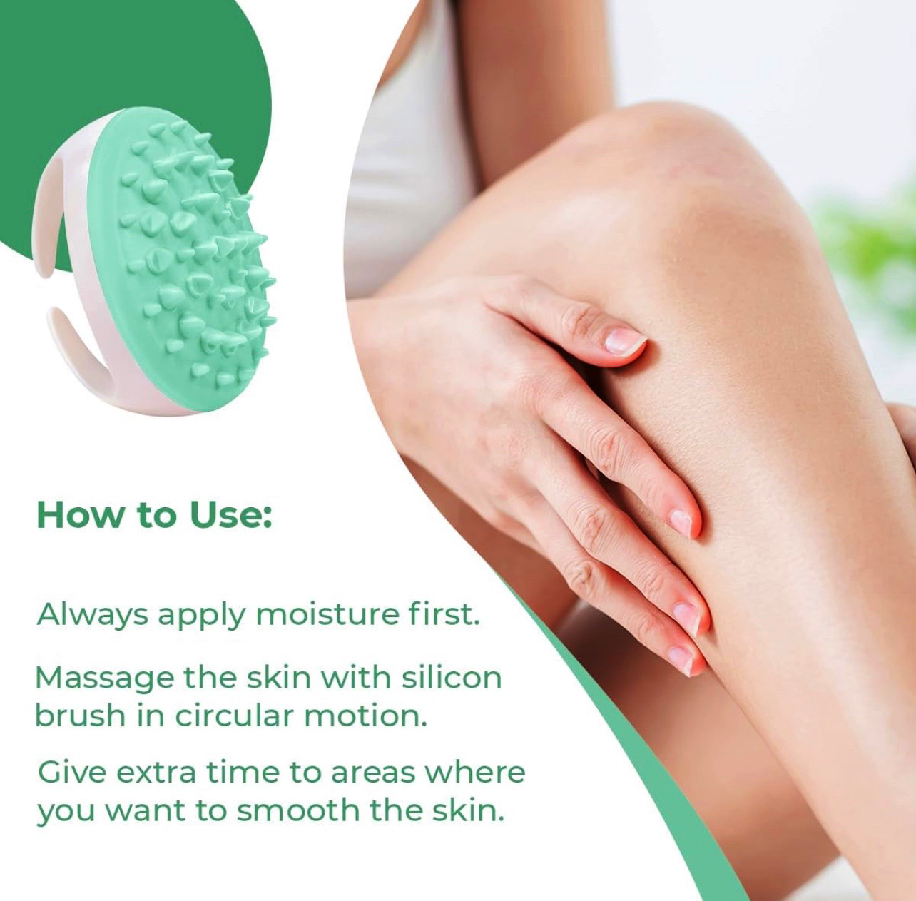 Silicone Anti-cellulite Massage Brush. Green in Color