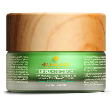 Lip Plumping Balm with Hyaluronic Acid, Tripeptide-1 and 29, and Collagen Pre-Peptides. Spearmint Scented. 1oz.(30g)
